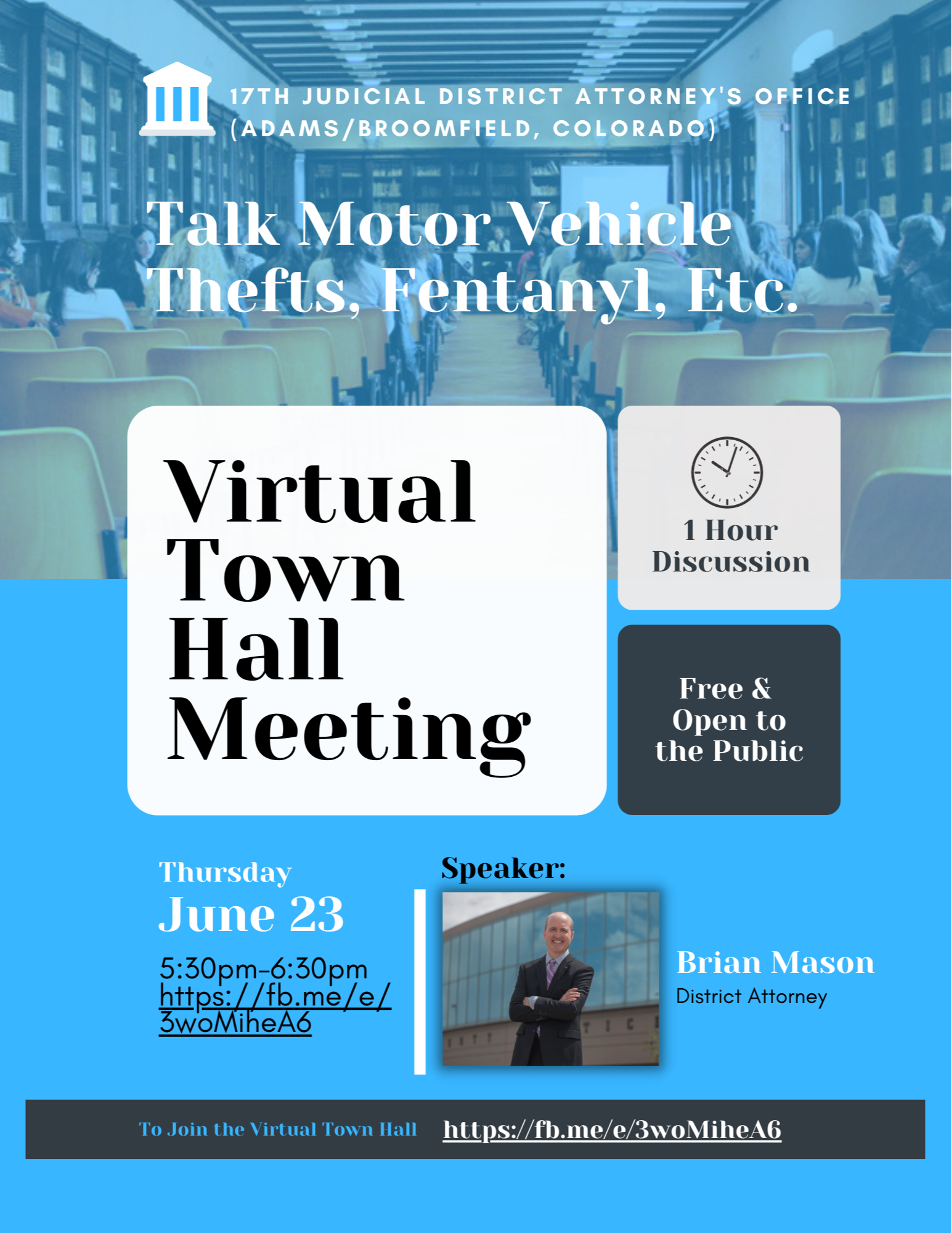 
DA Brian Mason to Host Virtual Town Hall to Discuss Motor Vehicle Thefts, Fentanyl, Etc. 